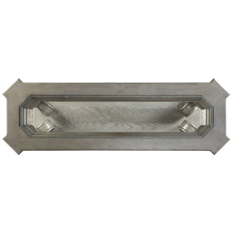 Bowery Hill Traditional Sofa Table in Antique Silver and Clear Glass