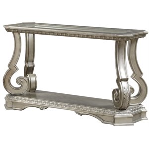 Bowery Hill Traditional Sofa Table in Antique Silver and Clear Glass