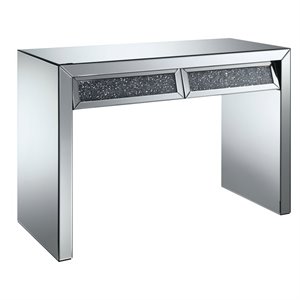 bowery hill industrial glass vanity dressing table in silver
