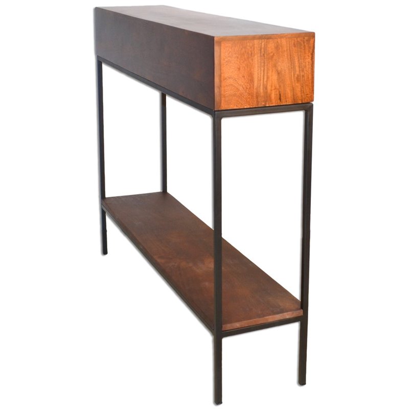 Bowery Hill Modern Metal Console in Chestnut and Black
