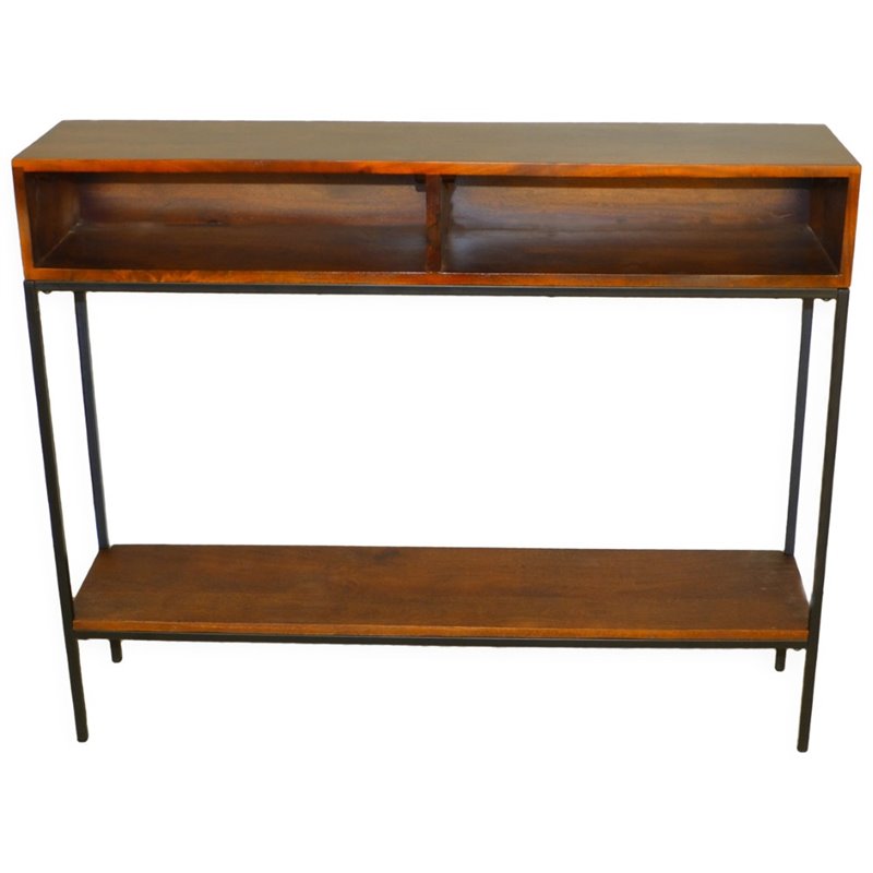 Bowery Hill Modern Metal Console in Chestnut and Black