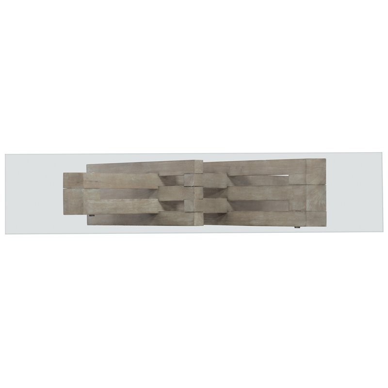 Bowery Hill Mid-Century Glass Top Accent Console in Greige Sand-Blasted Finish
