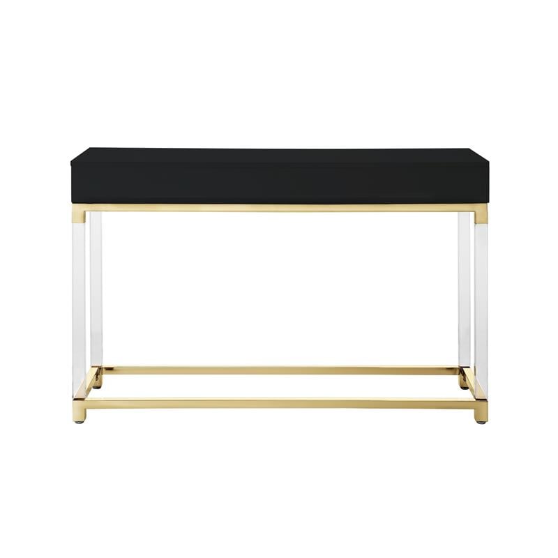Bowery Hill Modern 2-Drawer Metal Console Table with Acrylic Legs in Black/Gold