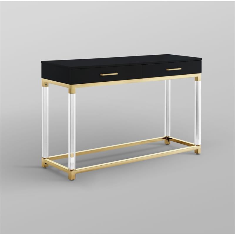 Bowery Hill Modern 2-Drawer Metal Console Table with Acrylic Legs in Black/Gold