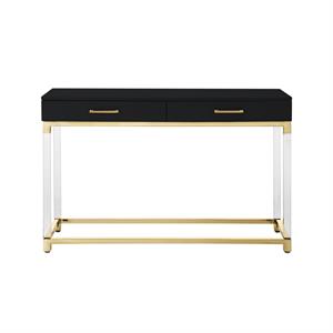 Bowery Hill Modern 2-Drawer Metal Console Table with Acrylic Legs in Black/Gold