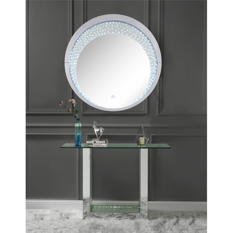 Bowery Hill Rustic Wood Console Table in Mirrored & Faux Crystals