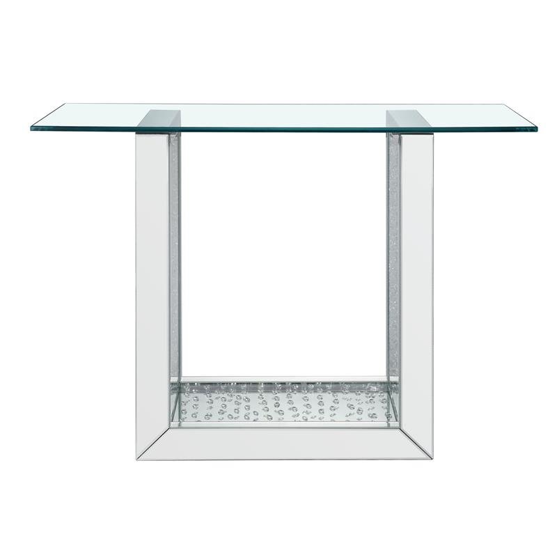 Bowery Hill Rustic Wood Console Table in Mirrored & Faux Crystals