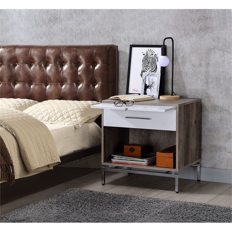 Bowery Hill Transitional Wood Accent Table in Gray Oak & White