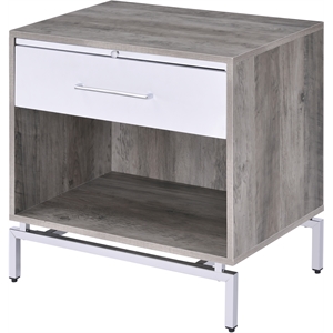 Bowery Hill Transitional Wood Accent Table in Gray Oak & White