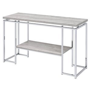 Bowery Hill Contemporary Metal Sofa Table in Natural Oak & Chrome