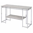 Bowery Hill Contemporary Metal Sofa Table in Natural Oak & Chrome