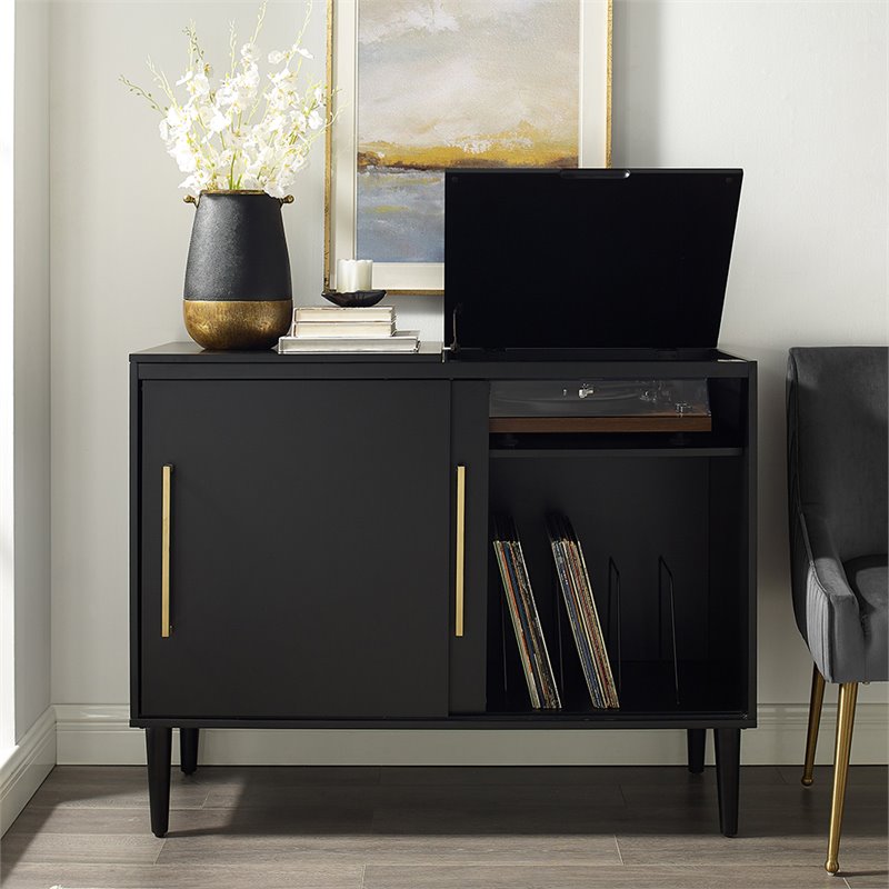 Bowery Hill Mid-Century Wood Media Console Table in Matte Black