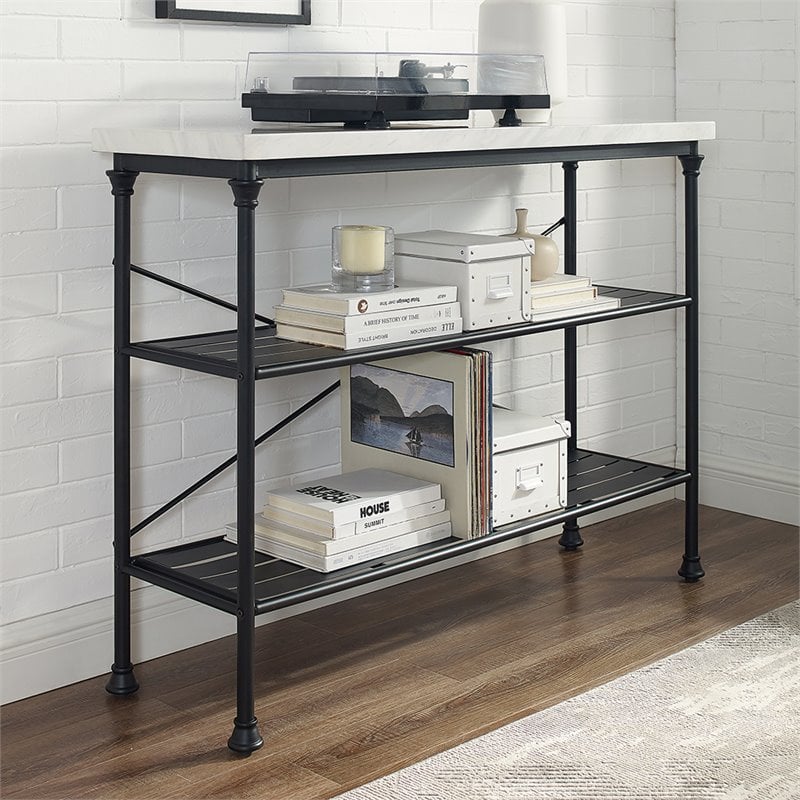 Bowery Hill Metal/Faux Marble Console Table in Matte Black/White