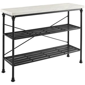 bowery hill mid-century faux marble top console table in matte black