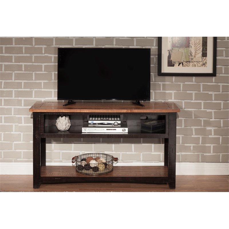 Bowery Hill Rustic 3 Drawer Sofa Console Table Antique Black and Honey