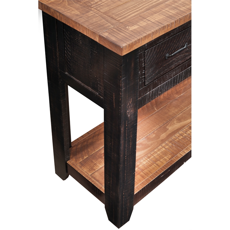 Bowery Hill Rustic 3 Drawer Sofa Console Table Antique Black and Honey