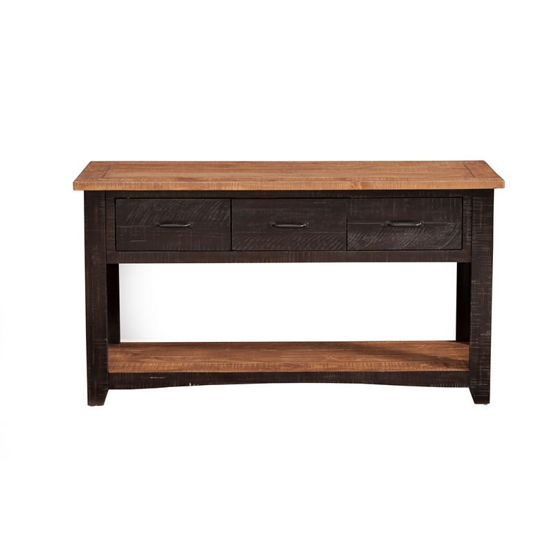Bowery Hill Rustic 3 Drawer Sofa Console Table Antique Black and Honey