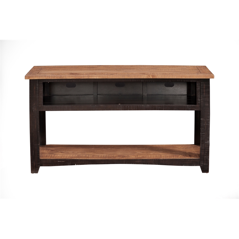 Bowery Hill Rustic 3 Drawer Sofa Console Table Antique Black and Honey
