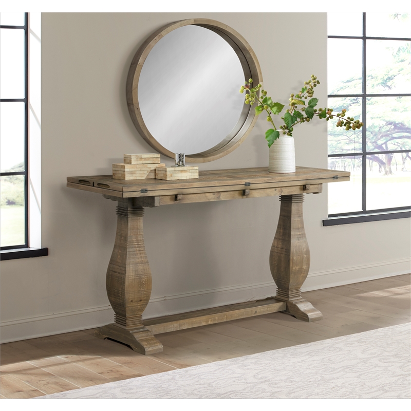 Bowery Hill Contemporary Solid Wood Flip Top Sofa Table Reclaimed Natural Brown