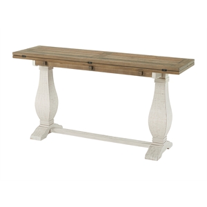 Bowery Hill Farmhouse Solid Wood Flip Top Sofa Table White Stain and Natural