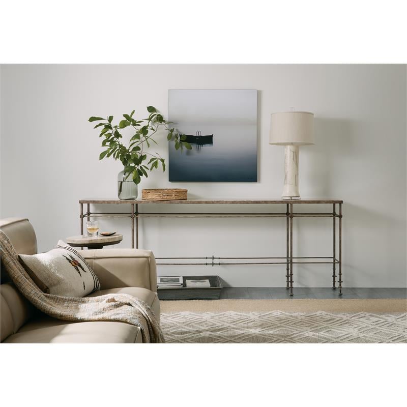 Bowery Hill Modern Metal and Stone Console in Distressed Oak