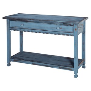 bowery hill transitional media/console table in blue antique finish