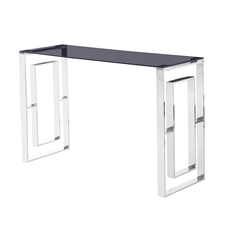 Bowery Hill Farmhouse Stainless Steel and Smoked Glass Console Table in Gold