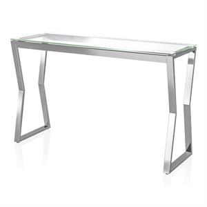 bowery hill contemporary clear glass top console table in chrome