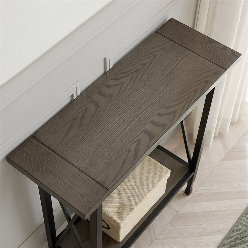 Bowery Hill Contemporary X-Design Wood Hall Console in Smoky Gray Oak