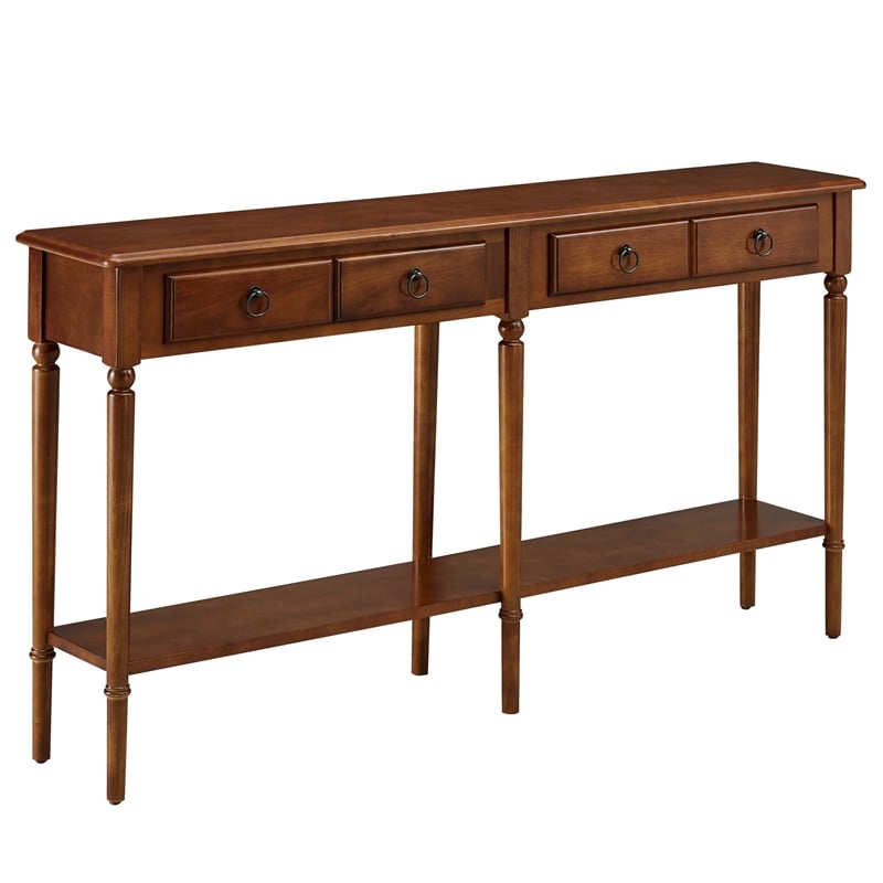Bowery Hill Contemporary Wood Double Hall Console Table in Rich Pecan