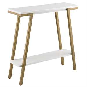 Bowery Hill Contemporary Wood Hall Console in White with Gold Metal Base