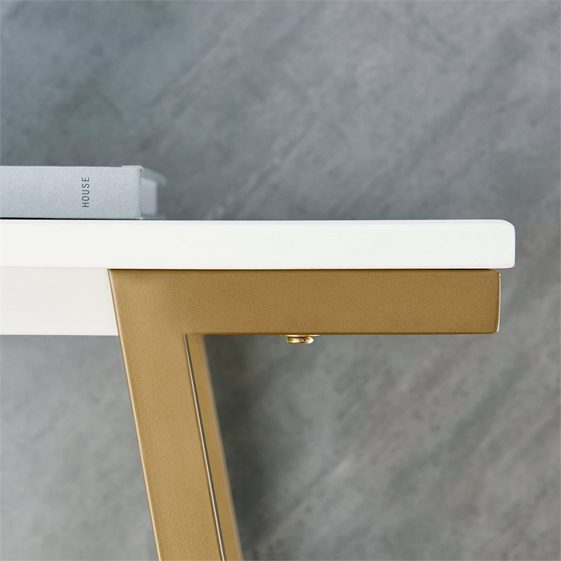 Bowery Hill Contemporary Wood Hall Console in White with Gold Metal Base