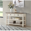 Bowery Hill Farmhouse 2 Drawer Sofa Console Table Cream White and Brown