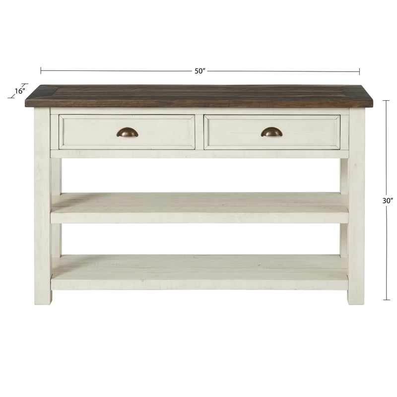 Bowery Hill Farmhouse 2 Drawer Sofa Console Table Cream White and Brown