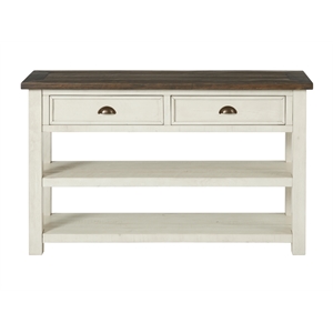 Bowery Hill Farmhouse 2 Drawer Sofa Console Table Cream White and Brown