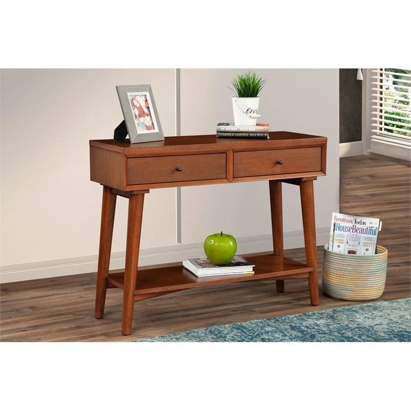 Bowery Hill Farmhouse Wood Console Table with 2 Drawers in Acorn (Brown)