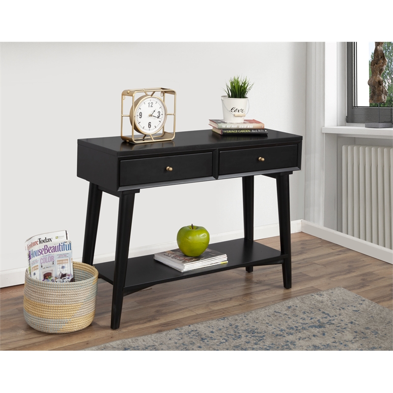 Bowery Hill Mid-Century Wood Console Table with 2 Drawers in Black