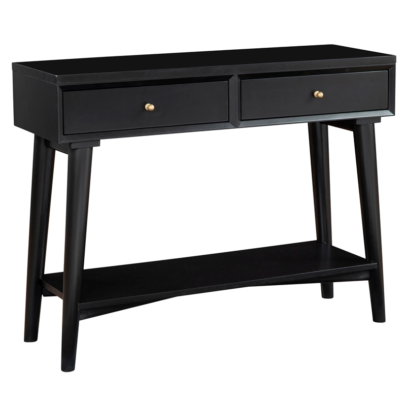 Bowery Hill Mid-Century Wood Console Table with 2 Drawers in Black