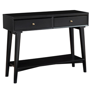 bowery hill mid-century wood console table with 2 drawers in black
