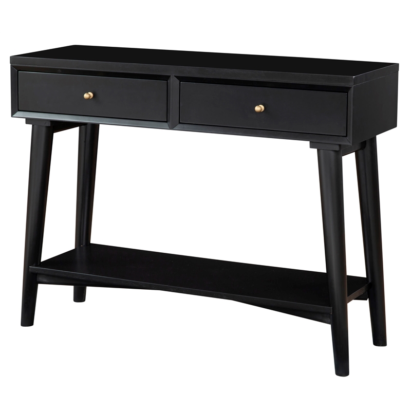 Bowery Hill Mid-Century Wood Console Table with 2 Drawers in Black