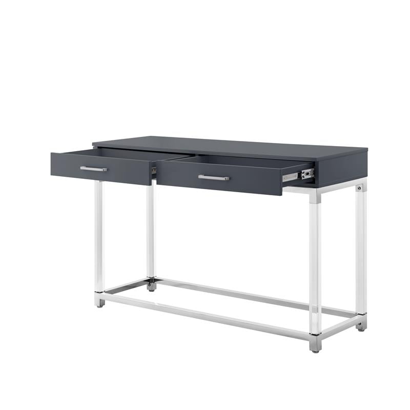 Bowery Hill Modern Metal Console Table with Acrylic Legs in Dark Gray/Chrome