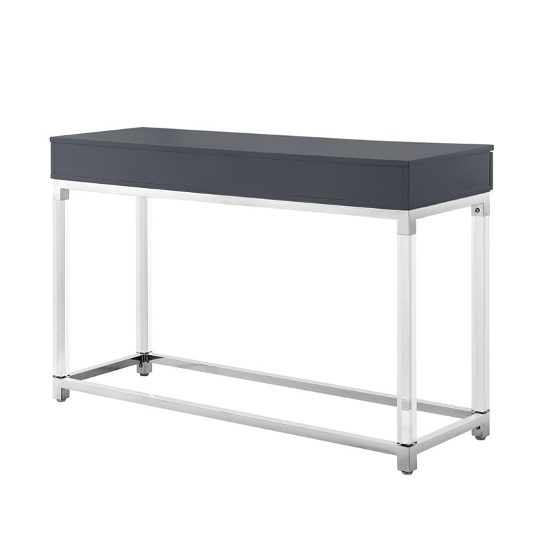 Bowery Hill Modern Metal Console Table with Acrylic Legs in Dark Gray/Chrome