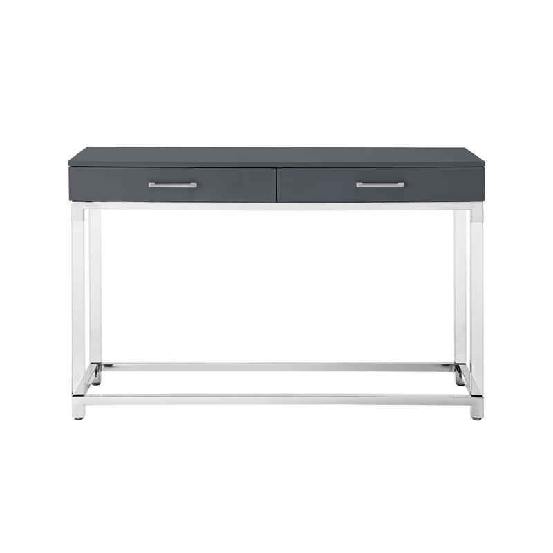Bowery Hill Modern Metal Console Table with Acrylic Legs in Dark Gray/Chrome