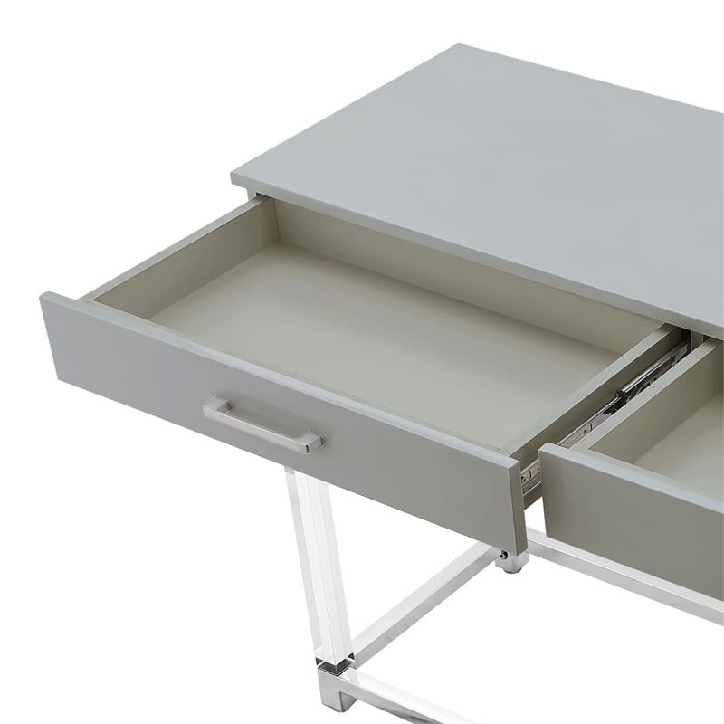 Bowery Hill Modern Metal Console Table with Acrylic Legs in Light Gray/Chrome