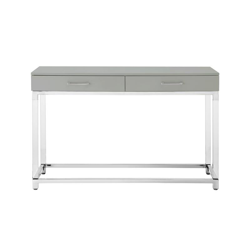 Bowery Hill Modern Metal Console Table with Acrylic Legs in Light Gray/Chrome