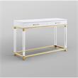 Bowery Hill Contemporary Metal Console Table with Acrylic Legs in White/Gold