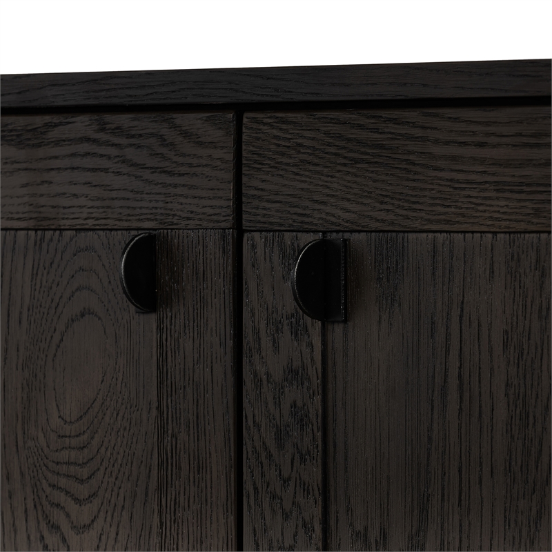 Bowery Hill Modern Oak Wood/Tempered Glass/Metal Buffet Cabinet in Oak