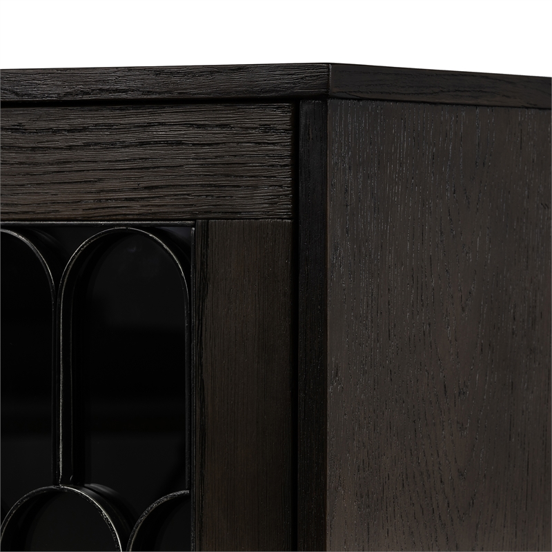 Bowery Hill Modern Oak Wood/Tempered Glass/Metal Buffet Cabinet in Oak