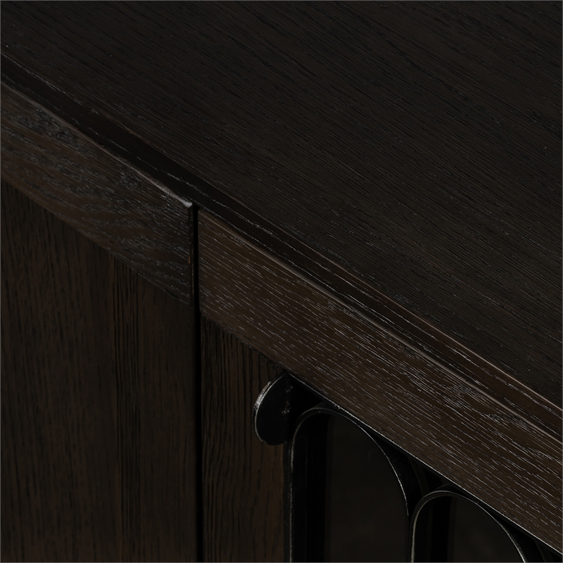 Bowery Hill Modern Oak Wood/Tempered Glass/Metal Buffet Cabinet in Oak