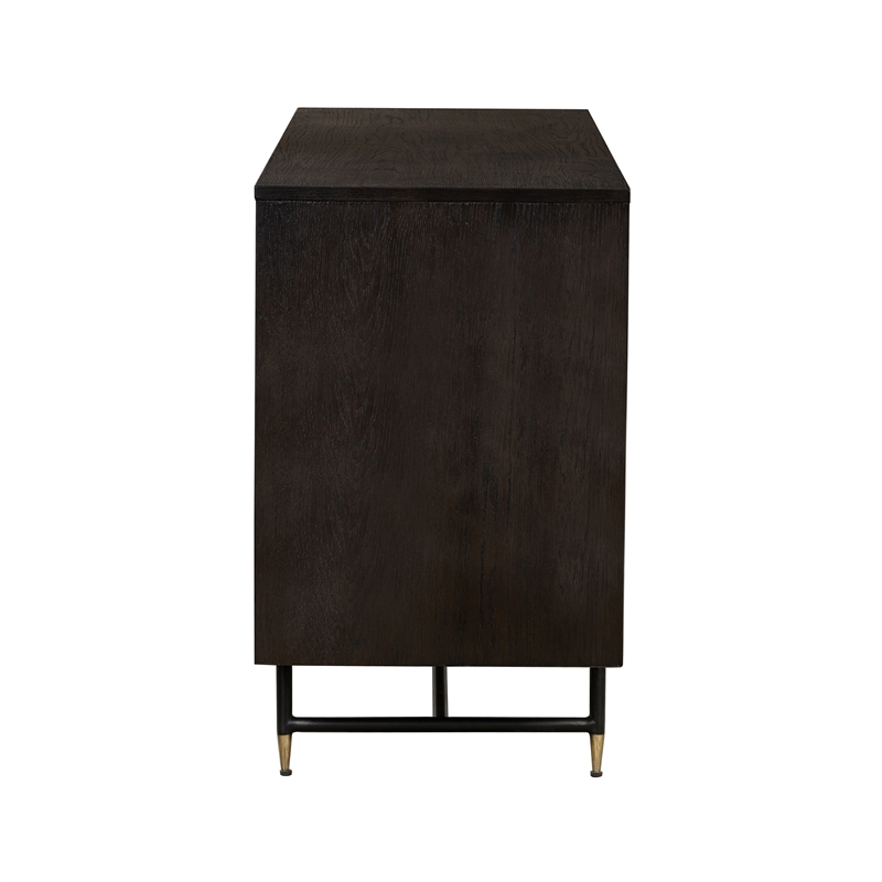 Bowery Hill Modern Oak Wood/Tempered Glass/Metal Buffet Cabinet in Oak
